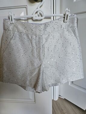 Boston Proper White Sequin High-Waist Shorts